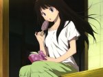 Anime girl eats a cream