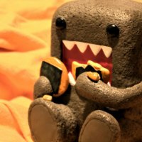Domo eating smores