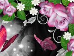 Pink Roses and Butterfly Shine