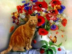 nice cat among the flowers
