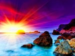 Sea rocks lit by the sun