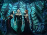 gothic girls in a blue forest