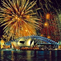Sydney Harbor Australia at New Years Eve Night
