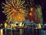 Sydney Harbor Australia at New Years Eve Night