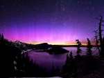 Pink aurora over the crater lake..