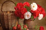 Basket, Flowers and Strawberries
