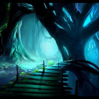 Bridge in dark forest