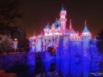Sleeping beauty castle at night.