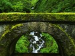 mountain stream through a stone bridge