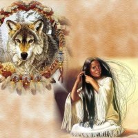 Native Woman and Wolf Spirit