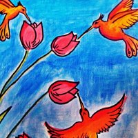Hummingbirds and tulips