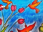 Hummingbirds and tulips