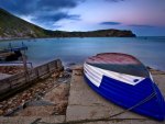 Blue Fishermans Boat Lulworth Cove Dorset u.k.