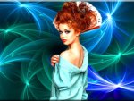Beautiful Redhead With Fractal Background