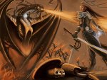 Warrior against dragon