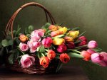 Basket with  tulips and roses
