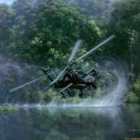 Helicopter over a Lake