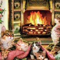 Cats at the Fireplace