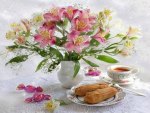 Beautiful flowers and tea