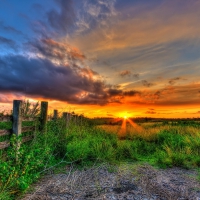 abandoned fields at beautiful sunset hdr