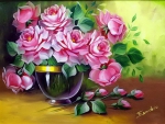 Vase with pink roses