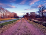 pink gravel road along a canal