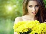 Beautiful Girl Holding Yellow Flowers