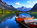 Canoes by lake