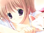 Cute Anime Girl W/Sleeping Cat