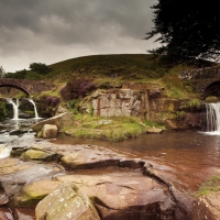 dual waterfalls on a rocky stream