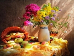 Summer apples and flowers -still life