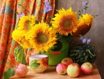 Sunflower and  summer fruits - still life