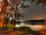 Autumn lake at dusk
