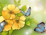 Yellow Flowers Blue Butterflies