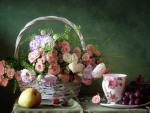 Basket  with beautiful  roses - Still life