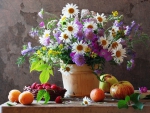 Daisies, wild flowers and fruits