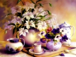 Teatime and pansies -  Still life