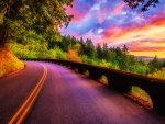 Columbia River Gorge Road at Sunset