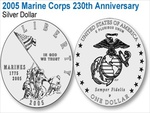 2005 Marine Corp 230th Anniversary Silver Dollar 