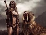 Warrior And Sabertooth Tiger