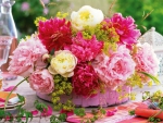 Basket with peonies