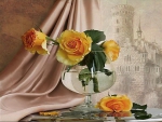 Glass with  yellow roses
