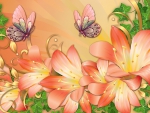 Peach Lilies and Butterflies