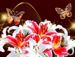 Bright Lilies and Butterflies