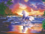 White Horse on Seashore