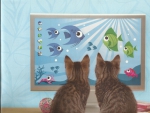 Kittens looking at a painting