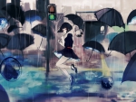 black hair girl in rain