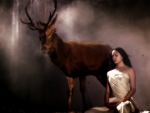 Native american beauty and a deer