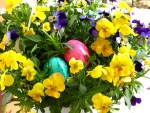 Pansies and Easter Eggs