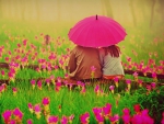 Picture of Romantic Couples Under Umbrella at Flowers Field